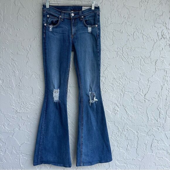 RAG & BONE Jeans Women 28 Flare Bell Distressed Western Country Boho Festival - Picture 1 of 11